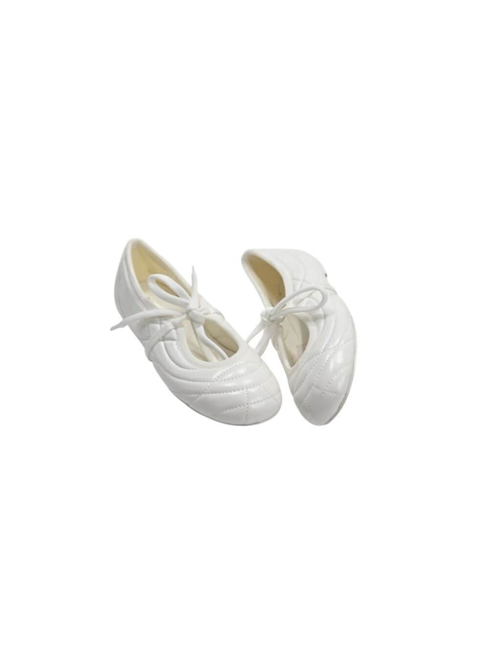 JW Pei Erika Topstitching Lace-Up Ballet Flats in White